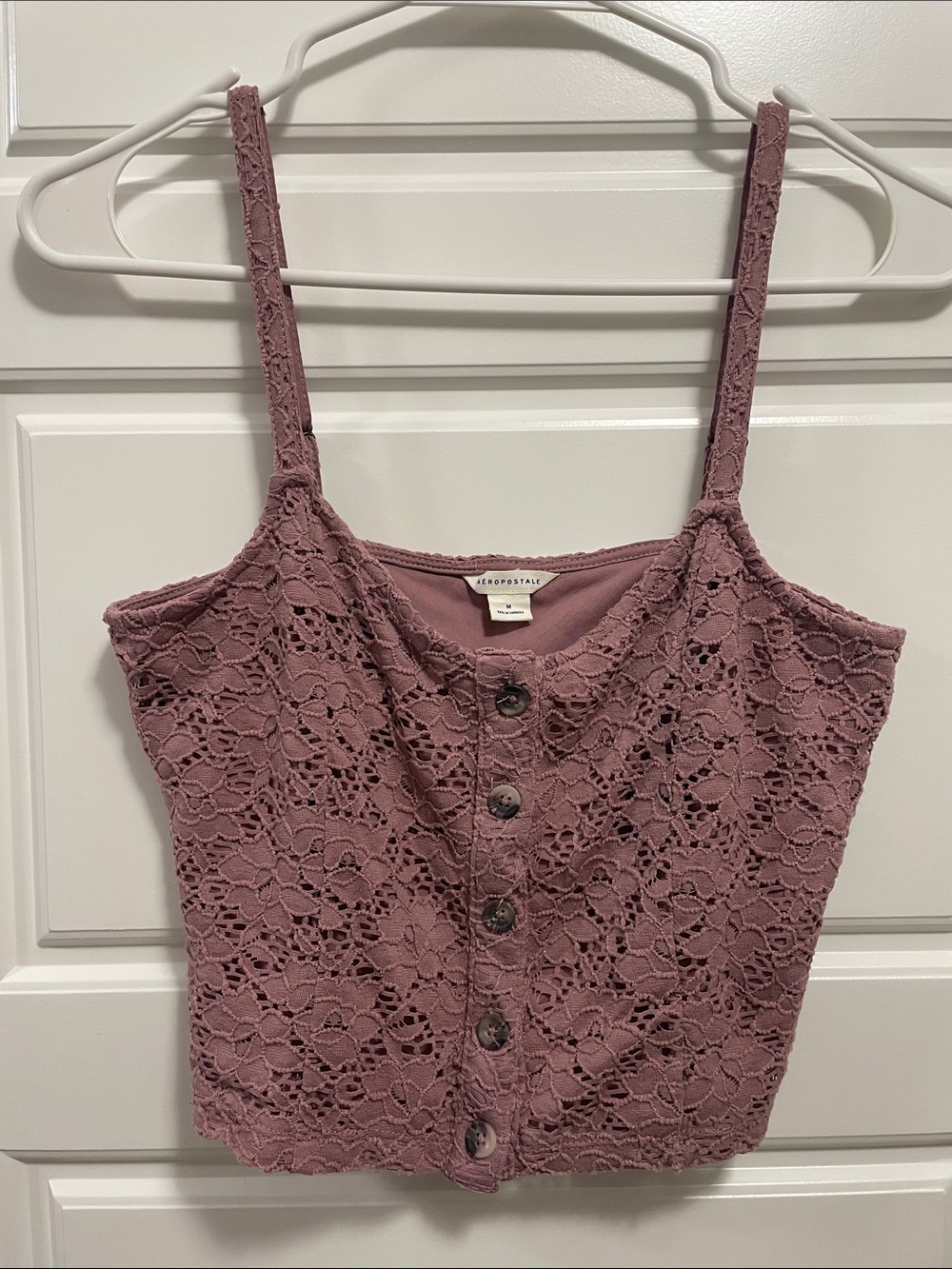 Aeropostale Dusty Mauve Lace Button-Front Cami Top